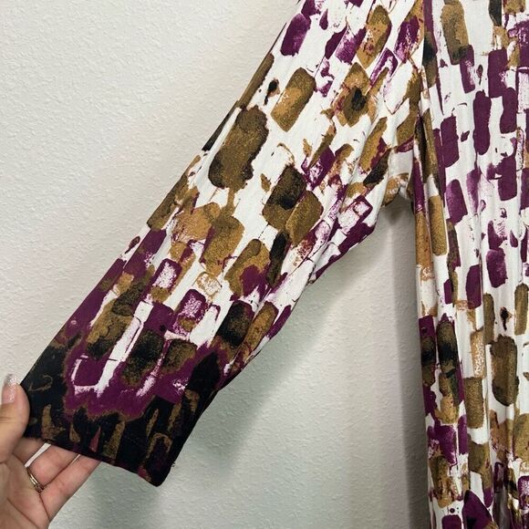 LOGO By Lori Goldstein Multicolor Lace Trim Tunic Rayon Purple Blouse Womens 1X - Picture 6 of 16